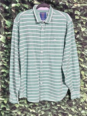 Springfield Original Button Down Shirt Long Sleeve Green White Striped Mens XL